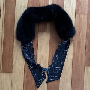 White House Black Market Black Script Satin Collar Scarf